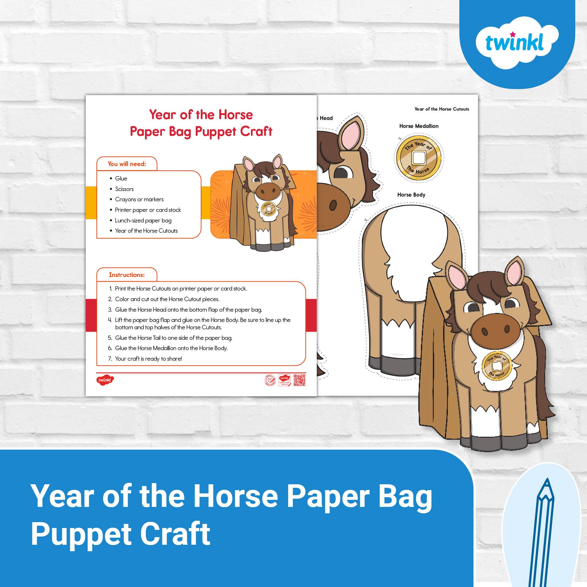 40 Fun Horse Crafts For Kids That Are Easy to Make 13 Year of the Horse Paper Bag Puppet Craft - Lunar New Year & Chinese…