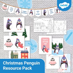Christmas Penguin Classroom Display Posters & Coloring Bundle