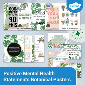 Positive Mental Health Inspirational Statements Botanical-Themed Posters Pack