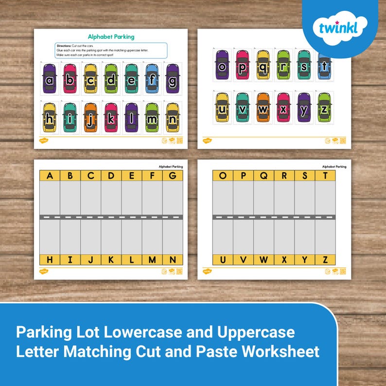 Parking Lot Letter Matching Cut & Paste Worksheet – Alphabet Activity ...