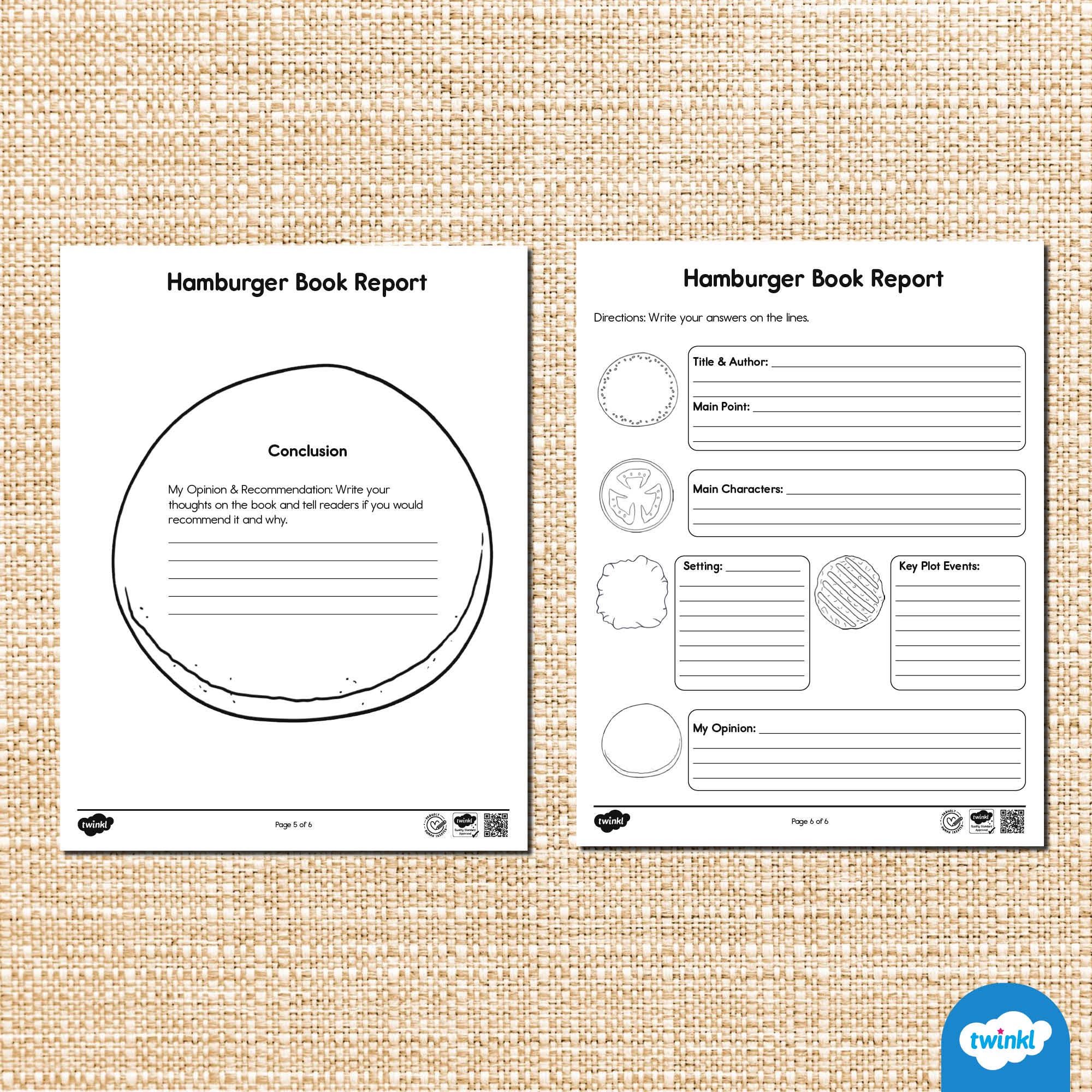 Hamburger Book Report Writing Template – Fun Printable Writing Activity ...