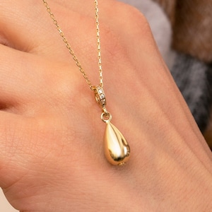 14K Solid Gold Tear Drop Urn Necklace Memorial Jewelry Keepsake