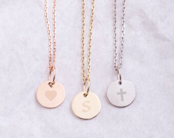 Personalized Initial - Engraved Disc Pendant - Custom Charm - Gold, Rose Gold Necklace