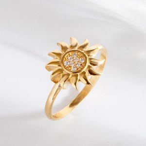 14K Real Gold Dainty Sun Ring, Solar Celestial Sun Band Ring, Glowing Sun Band Ring, Handmade Gold Ring, Perfect Gift for Her, Everyday Use