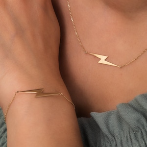 14K Real Gold Lightning Bolt Charm Necklace, Thunder Strike Necklace, Tiny Lightning, Thunderbolt Pendant, Minimalist Necklace Gift For Her