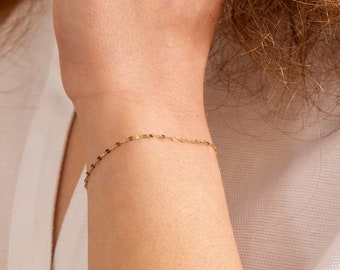 14K Echtgold Glitter Kettenarmband, Pailletten Facettenarmband