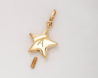 14K Gold Star Urn Necklace, Memorial Ash Pendant, Custom Engraved
