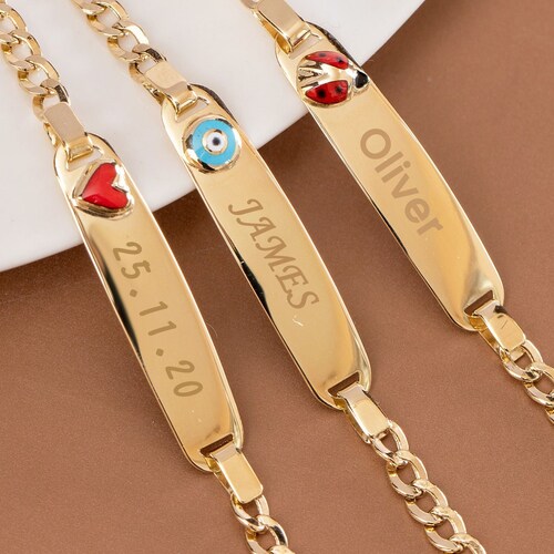 14K Real Gold Dainty Baby Bracelet With Heart Evil Eye & Etsy