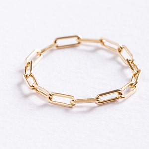 Büroklammer Kettenring, 14K Solid Gold Paperclip Links, Gelbgold Minimalist Kettenring, Geschenk für sie, alltäglichen Büroklammer Kettenring