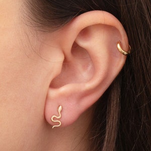 Minimalist Snake Earrings in Solid 14K or 18K Gold - Yellow, Rose, White Gold Options - Unique Gift for Animal Lovers & Everyday Style