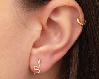 Minimalist Solid Gold Snake Earrings - 14k 18k Gold Studs