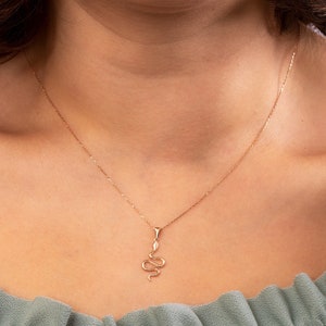 14K & 18K Gold Snake Necklace, Solid Gold Serpent Pendant, Minimalist Jewelry, Birthday Gift, Anniversary Necklace, Serpent Jewelry