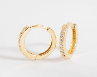 Dainty & Minimalist Pave Genuine Diamond or Cz Huggie Hoop Earrings 14K 18K REAL Gold, 4 sizes available Diamond Huggie Earring Gift For Mom