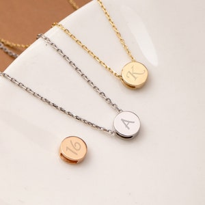 14K Real Gold Personalized Disc Necklace, Tiny Initial Disc Pendant, Family Necklace, Monogram Dot Pendant, Necklace for Mother and Daughter