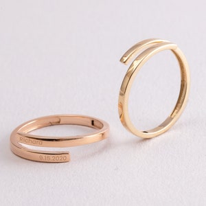 Anel personalizado de ouro verdadeiro 14K 18K, faixa com nome gravado, anel personalizado com letras, nome, data, coordenadas são graváveis, presente para ela