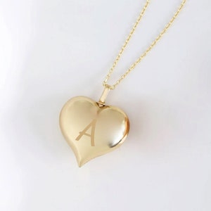 14K Solid Gold Heart Urn Pendant, Ash Holder Memorial Jewelry, Cremation Necklace for Pet Ashes, Custom Initial Date Engrave Heart Necklace