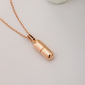 14K 18K Solid Gold Cylinder Capsule Urn Pendant, Ash Holder Pill Necklace, Tube Vial Urn Cremation Necklace, Keepsake Pendant For Pet Ashes