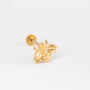 14K Echtgold Biene Piercing, Biene Knorpel Ohrstecker, intern mit Gewinde, Biene Ohr Helix Ohrring, Tragus Piercing Schmuck, zierliche Biene Bolzen für Sie