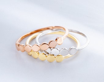 Personalized 14K Gold Dot Ring, Initial Disc Stacking Ring