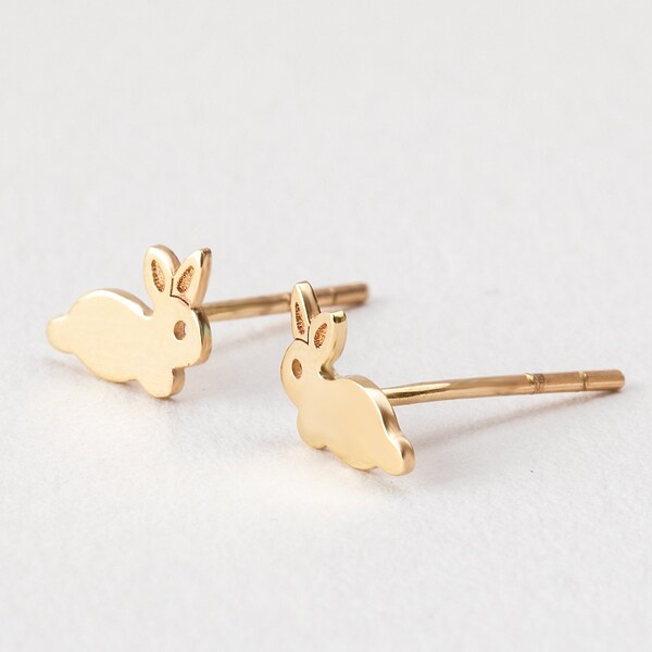 14K 18K Real Solid Rabbit Earrings, Delicate Minimalist Bunny Earrings, Handmade Animal Jewelry, Dainty Rabbit Earrings is a Gift For Kids