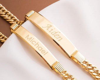 14K Real Gold Custom Name Baby Boy Girl ID Bracelet, Hollow Cuban