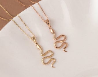 Collier en forme de serpent en or véritable 14K 18K, bijoux de serpent, collier d’amoureux des animaux, pendentif de serpent minimaliste, charme de serpent délicat est un cadeau pour elle