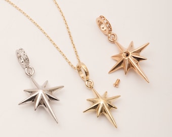 14K Gold North Star Cremation Pendant, Polaris Urn Necklace