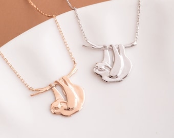 Sloth Necklace - Solid Gold Sloth Pendant - Animal Jewelry