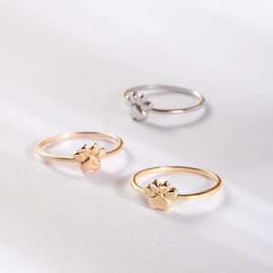 Anillo con huella de pata en oro macizo de 10, 14 y 18 quilates, anillo conmemorativo para mascotas, huella de perro o gato, regalo para amantes de los animales, anillo para cachorros, anillo apilable.
