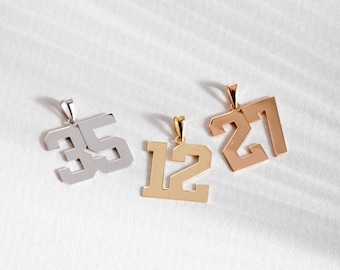 Custom Number Pendant, 14K 18K Solid Gold, Sports Number Lucky Pendant, Sport Lovers Gift, Personalized Necklace With Numbers, Teammate Gift