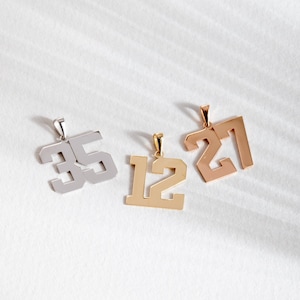 Custom Number Pendant, 14K 18K Solid Gold, Sports Number Lucky Pendant, Sport Lovers Gift, Personalized Necklace With Numbers, Teammate Gift