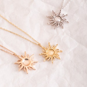 14K 18K Real Gold Dainty Sun Necklace, Solar Celestial Star Sun Necklace, Sun Charm Jewelry, Christmas Gift for Women, Bridesmaid Necklace