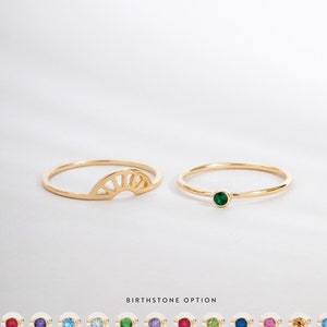 Dainty Sunshine Stacking Ring for Women, 14K 18K Solid Gold, Half Sunset Ring, Sunburst Celestial Ring, Christmas Gift, Birthstone Set Ring