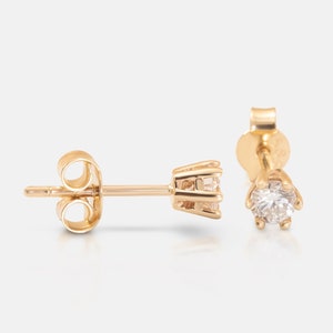 Genuine Diamond Stud Earrings in 14K Real Gold, Pushback Sleeper Diamond Studs, 6 Prong Diamond Solitaire Earrings, Real Diamond Round Studs