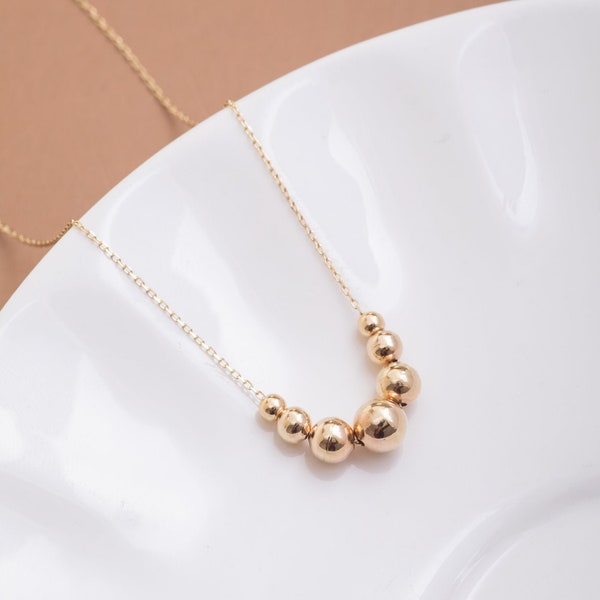 14K Echte Gold Kugel Perlenkette Funkeln Halskette, zierliche Gold Choker, Minimalistische einfache Kugel Halskette, 7 Glänzende Perlen Halskette, Geschenke für Frauen