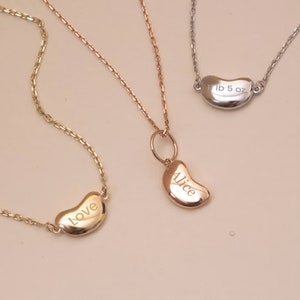 14K 18K Solid Gold Little Bean Design, Customized Small Bean Charm, Dainty Bean Necklace, Teeny Tiny Baby Bean Pendant, Custom Engraved Bean