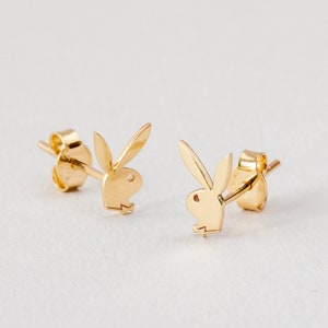 Real Gold Minimalist Bunny Earrings in 14K 18K, Gold Rabbit Studs, Handmade Animal Jewelry, Bunny Inspired Stud Earrings, Rabbit Style Studs
