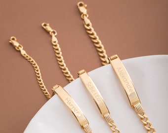 14K Gold Custom Baby Name Bracelet, Personalize Cuban Hollow Link Chain Baby Toddler ID Nameplate Bracelet, 3 4 5 Year Old Gift For Kids