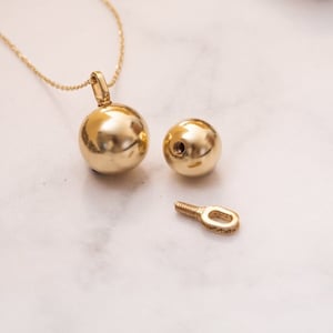 14K Solid Gold Ball Cremation Urn Necklace, Custom Engrave Ash Holder Keepsake Memorial Jewelry