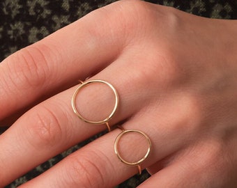 14K 18K Real Gold Open Circle Ring, Dainty Thin Gold Ring, Small & Big Circle Smooth Ring, Geometric Ring Gift for Women, Mother's Day Gift