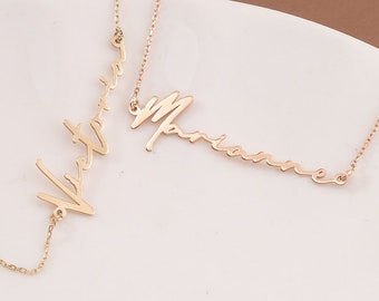 Real Gold Handwriting Name Necklace, Custom Cursive Script