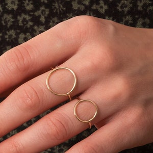 14K 18K Real Gold Open Circle Ring, Dainty Thin Gold Ring, Small & Big Circle Smooth Ring, Geometric Ring Gift for Women, Mother&#39;s Day Gift