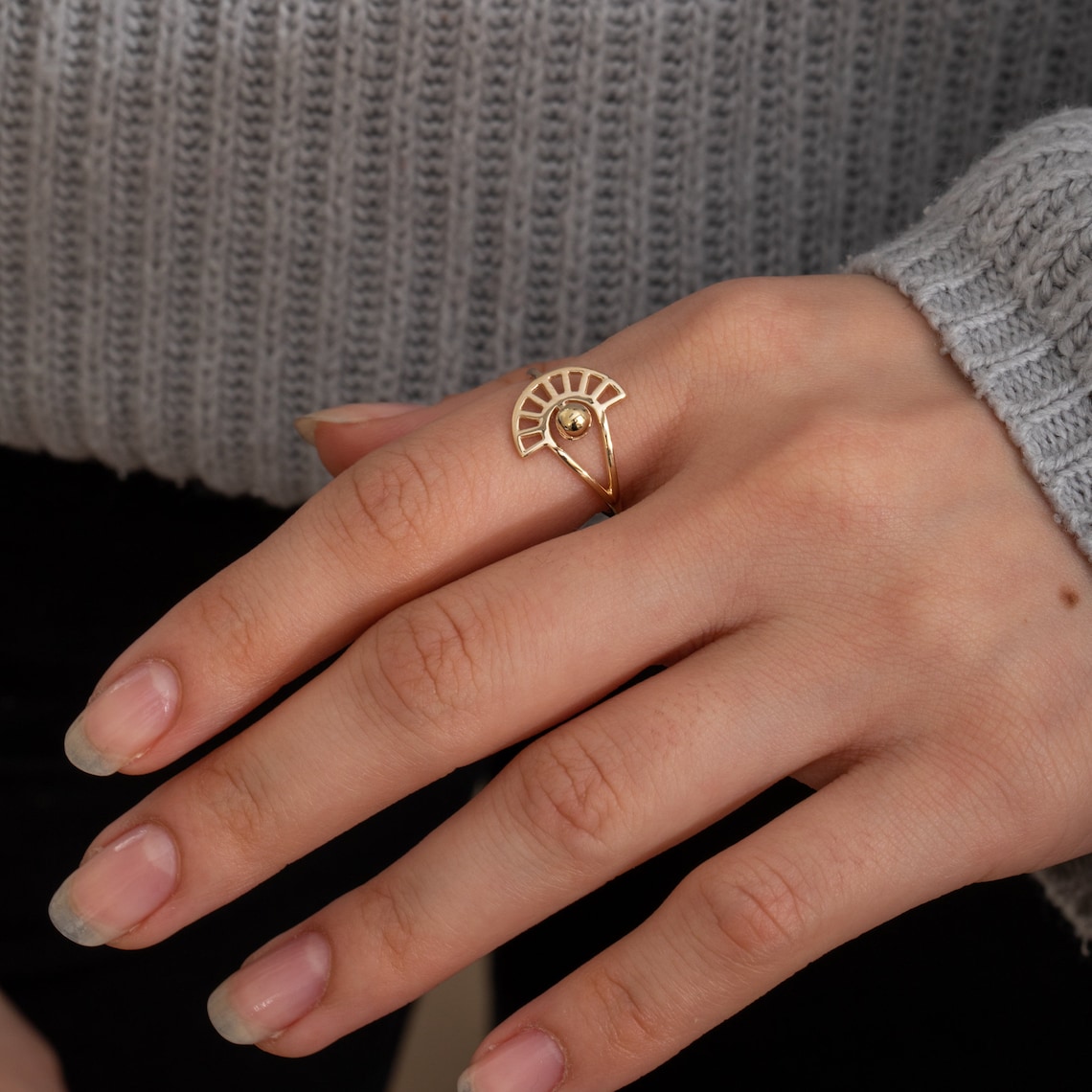 Minimalist Sun Ring, 14K 18K Real Gold, the Core of the Sun, Summer ...