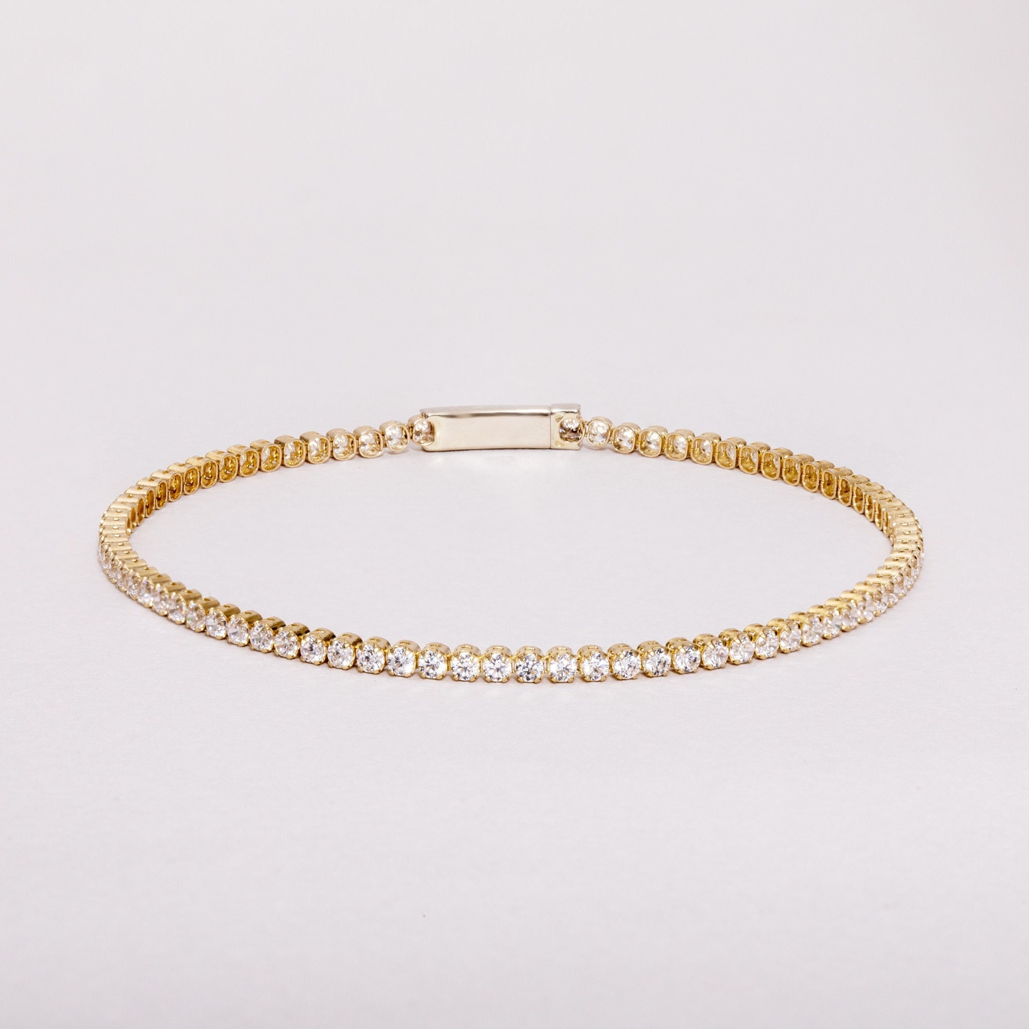 Tennis Bracelet, 14K Solid Gold Dainty Tennis Bracelet, Delicate Bridal Bracelet, CZ Tennis Bracelet, Wedding Jewelry, 2 mm Tennis Bracelet