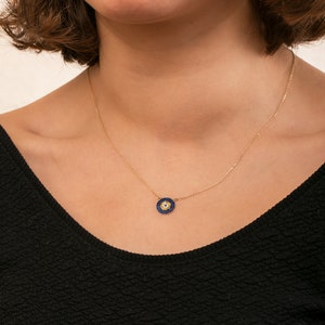 14K 18K Real Gold Evil Eye Necklace, Good Luck Necklace for Her, Protection Jewelry, Tiny Circular Shape Evil Eye, Blue Turkish Eye Necklace