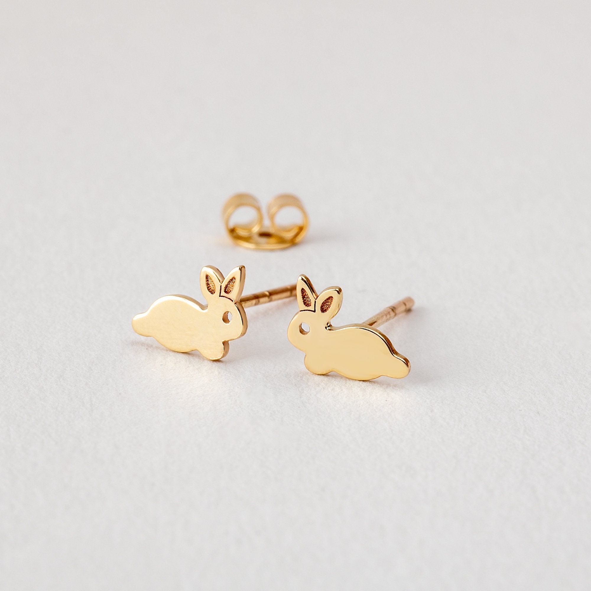 Ear Rabbit Ring 14K Solid Gold Rabbit Earrings, Handmade Minimalist Bunny Jewelry - Etsy