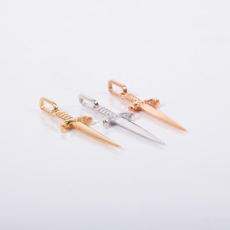 Dagger With Rope Short Dagger Necklace, 10K 14K 18K REAL Gold Sword Pendant, Warrior ...