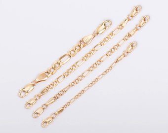 Two Clasp Figaro Extender in 14K Real Gold, Double Lobster Closure Figaro Extension Chain, Safety Chain, Connector Chain, Two Sided Lobster