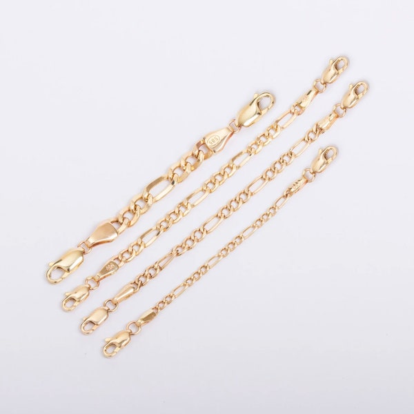 Two Clasp Figaro Extender in 14K Real Gold, Double Lobster Closure Figaro Extension Chain, Safety Chain, Connector Chain, Two Sided Lobster