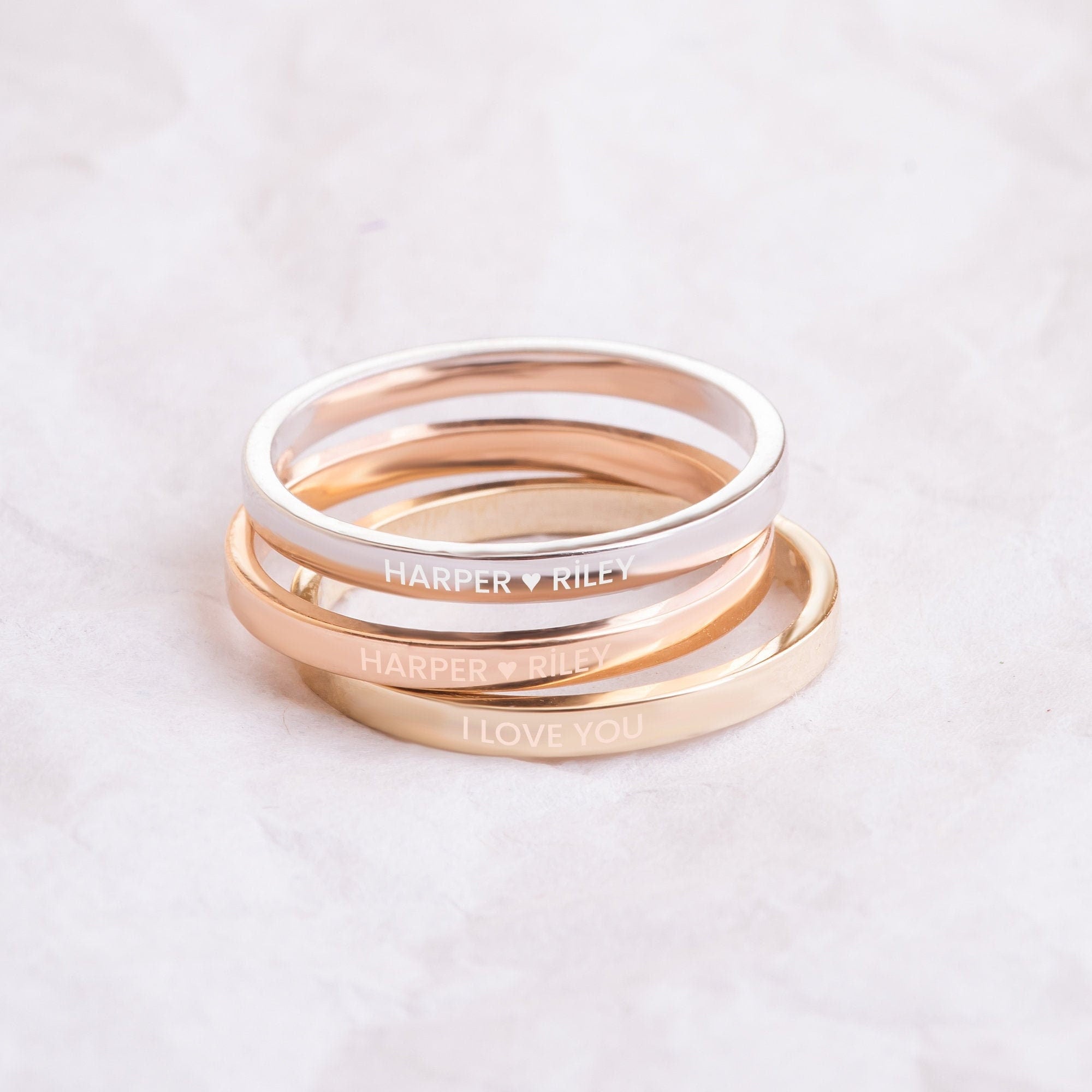 14K 18K Real Gold Dainty Stackable Band Ring, 2 Side Engravable Simple Wedding Ring, Classic Thin Promise Ring, Smooth Plain Band for Couple